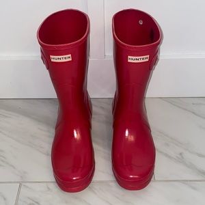 Pink Short Gloss Hunter Rain Boots